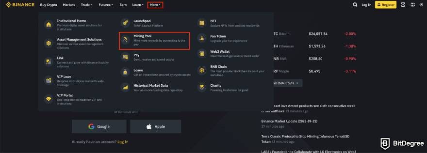 Money stuck in DeFi wallet: Binance's Mining Pool.