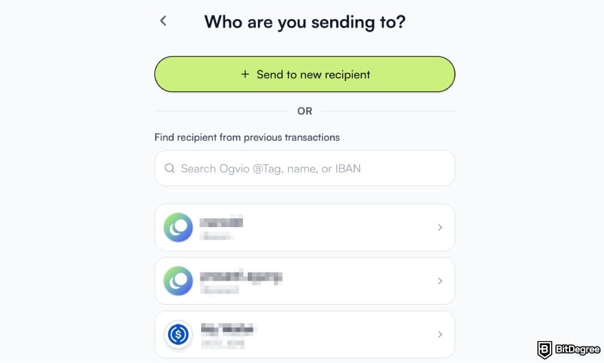 MoneyGram alternatives: choosing a recipient when sending money with Ogvio.