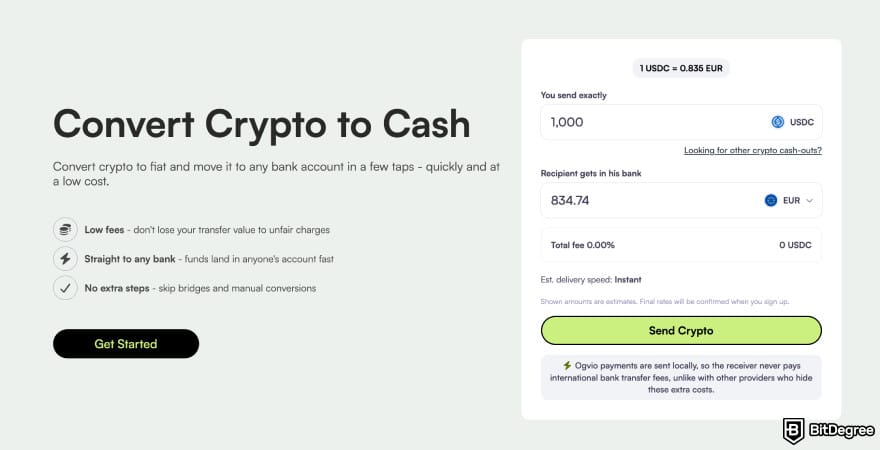 MoneyGram alternatives: Ogvio's crypto to cash conversion calsulator.
