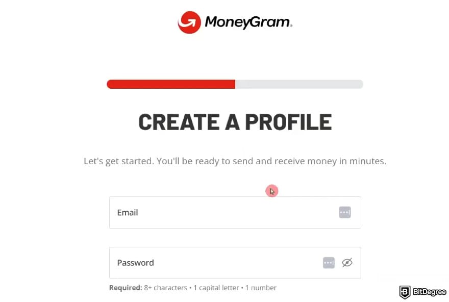 MoneyGram review: create a profile.