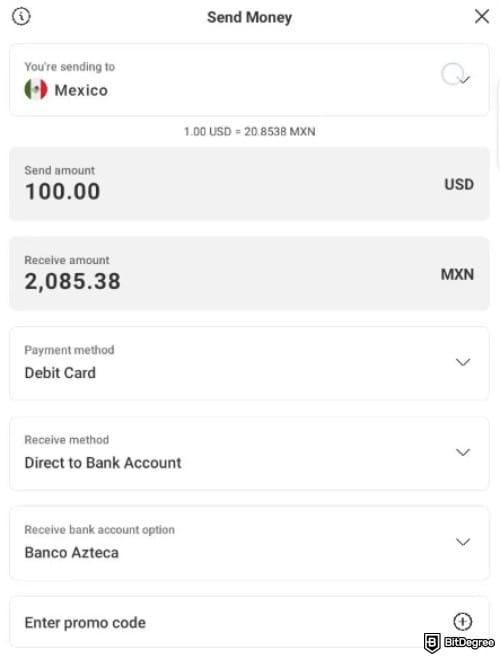 MoneyGram review: the [Send Money] details.