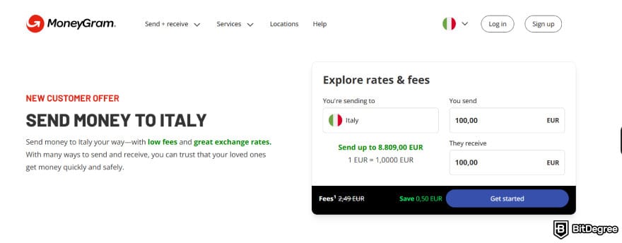 MoneyGram review: MoneyGram's estimator.