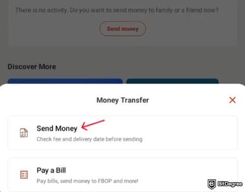 MoneyGram review: the [Send Money] option on the MoneyGram app.