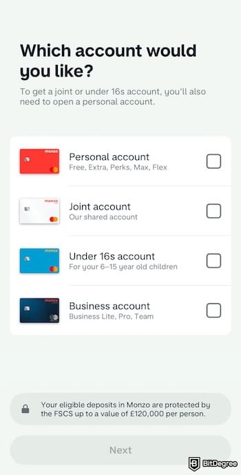 Monzo review: Monzo's account types.