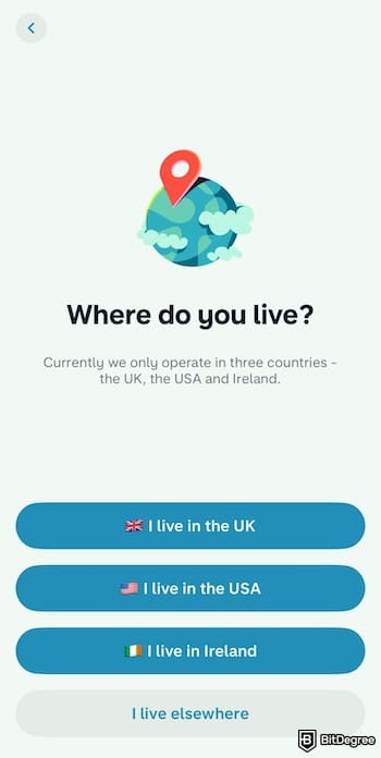 Monzo review: the country options during Monzo's sign-up process.