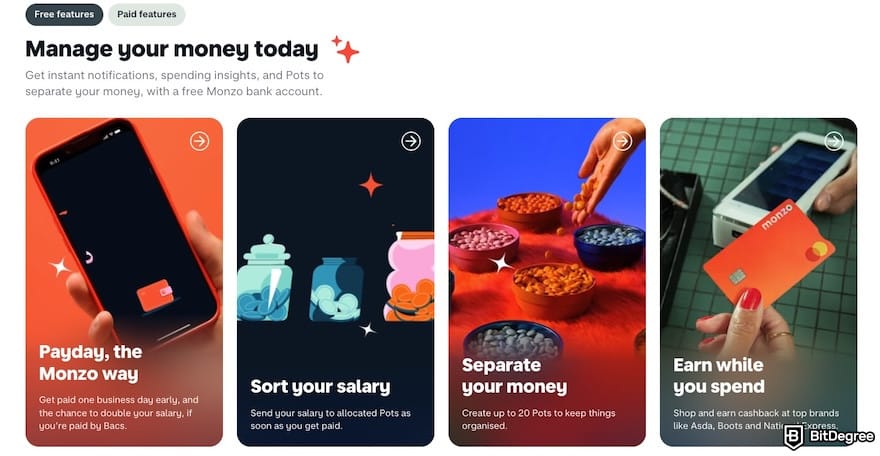 Monzo review: a list of free features on Monzo.