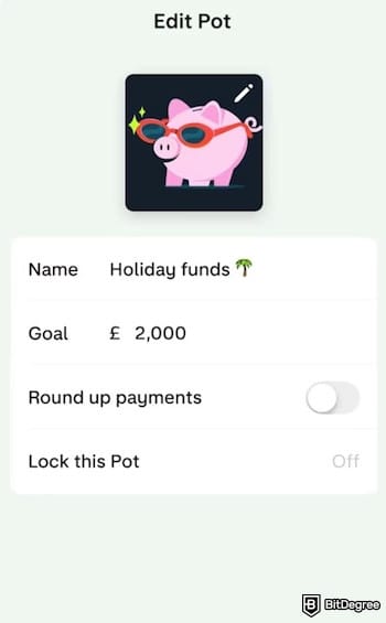Monzo review: a saving pot's details on Monzo.