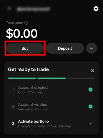 MoonPay review: MoonPay's app main dashboard with the Buy button highlighted.