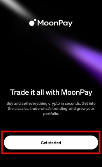 MoonPay review: the initial page when using the MoonPay app.