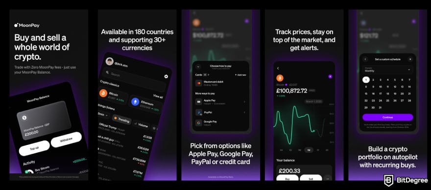 MoonPay review: some of MoonPay app features.