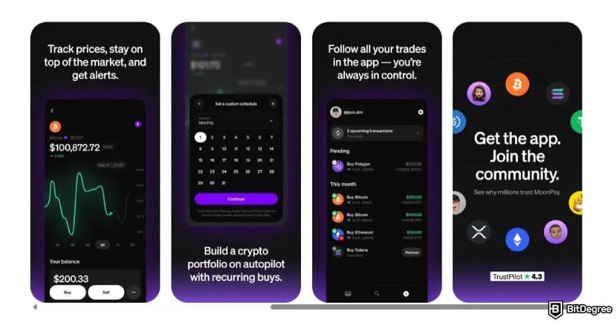 Moonpay review: the screenshots of the Moonpay app on the Apple's App Store.