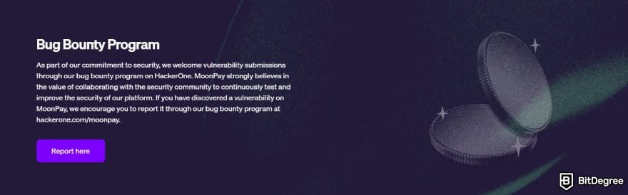MoonPay review: MoonPay's bug bounty program banner.