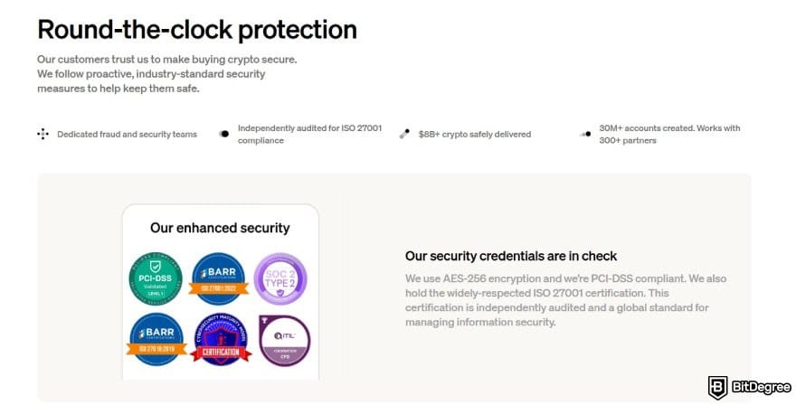 MoonPay review: MoonPay core security features and certifications.