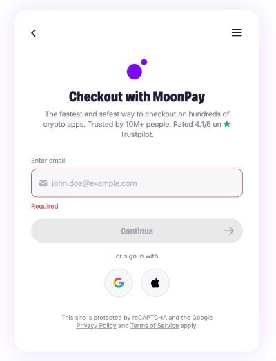 MoonPay review: checkout with MoonPay.