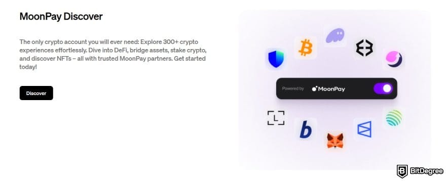 MoonPay review: the banner for MoonPay Discover on MoonPay's homepage.