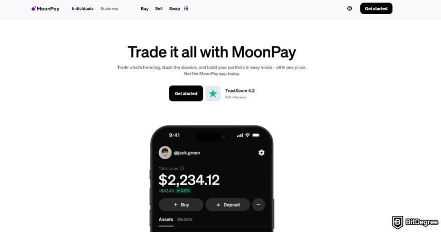 Moonpay review: Moonpay homepage.