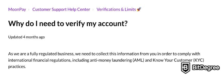 MoonPay review: KYC & AML policy implementation.