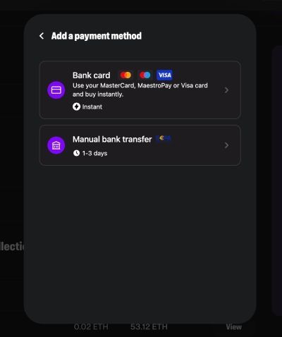 MoonPay review: adding a payment method.
