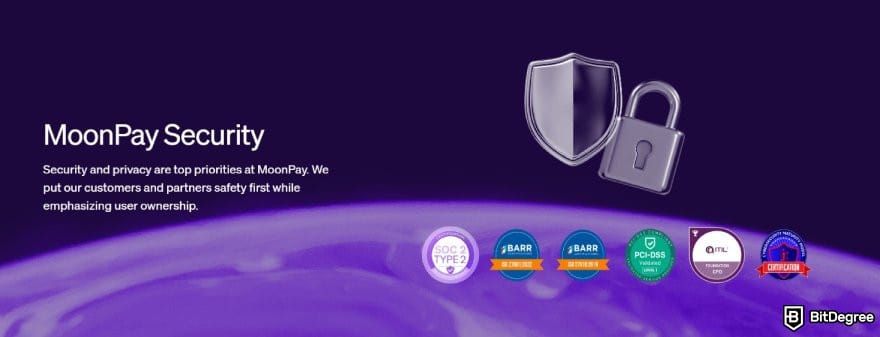 MoonPay review: MoonPay security page.