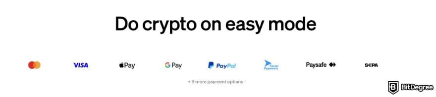 MoonPay review: a list of supported payment options on MoonPay.