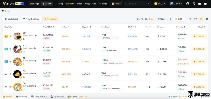 MoonX user interface.