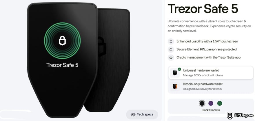 Most asked crypto questions: Trezor Safe 5 buy page.