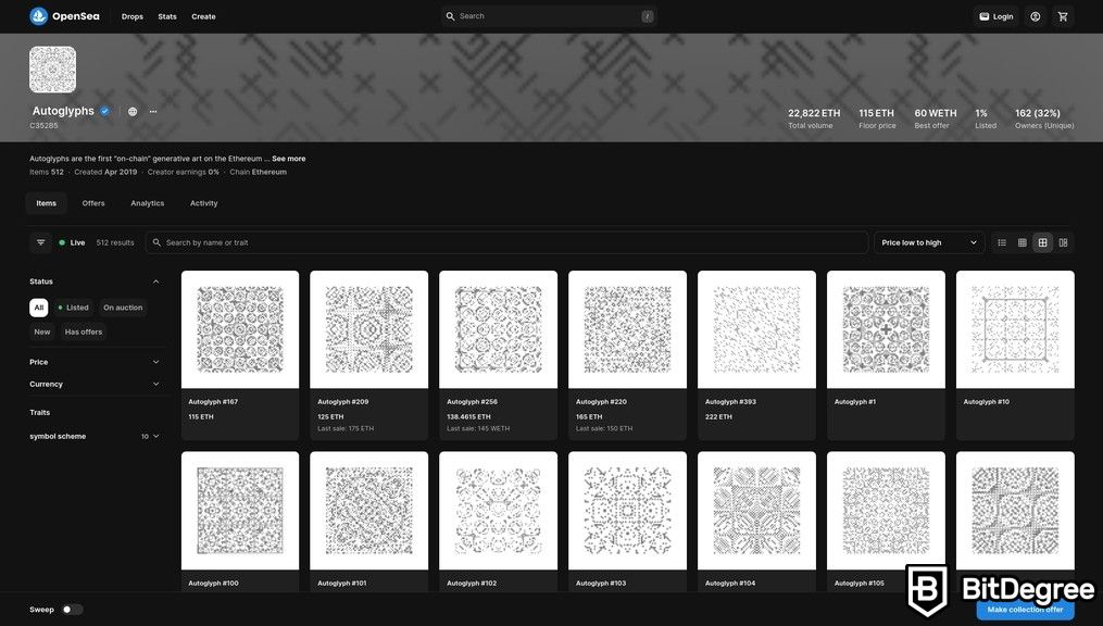 NFT phổ biến nhất: bộ sưu tập NFT Autoglyphs trên OpenSea.