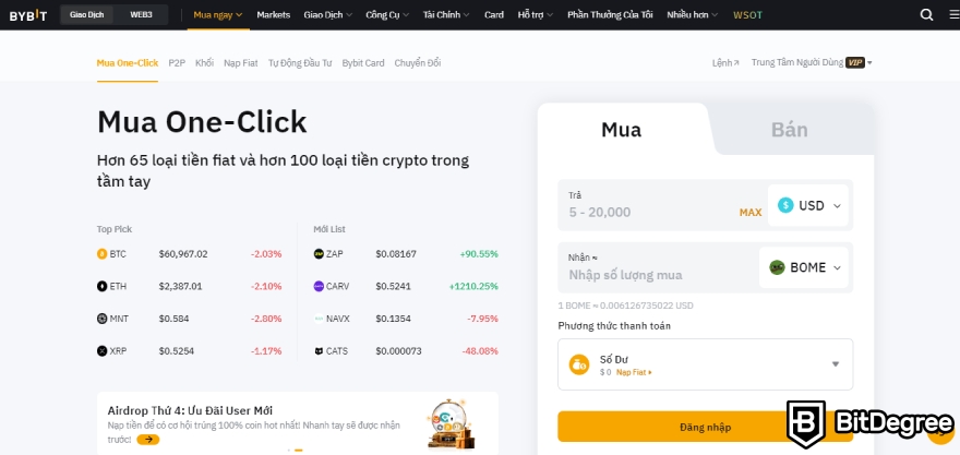 Mua BOOK OF MEME coin ở đâu: Mua BOME trên ByBit bằng one-click.