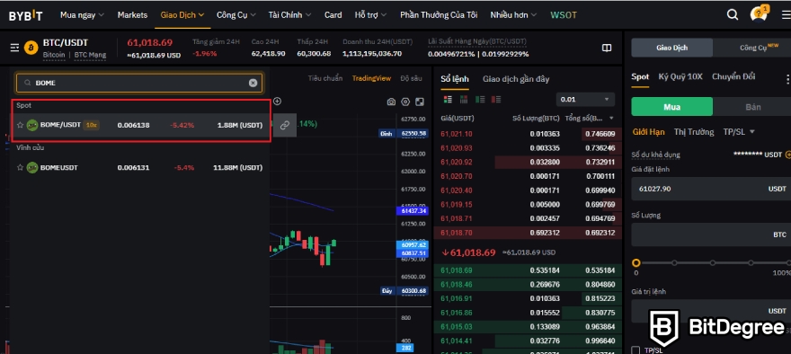 Mua BOOK OF MEME coin ở đâu: Chọn cặp BOME/USDT trên ByBit.