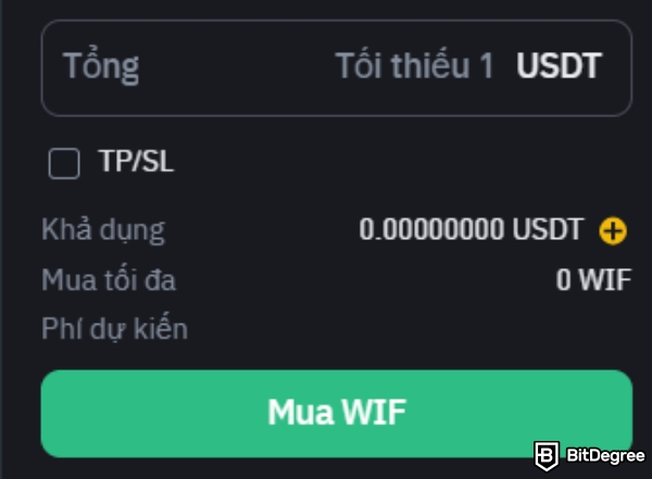 Mua WIF coin như thế nào: Nhập số lượng mua WIF trên Binance.