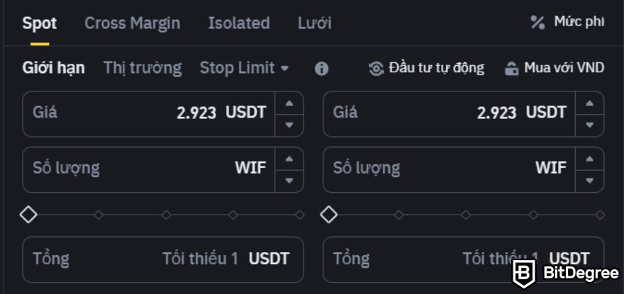 Mua WIF coin như thế nào: Mua SPOT WIF trên Binance.