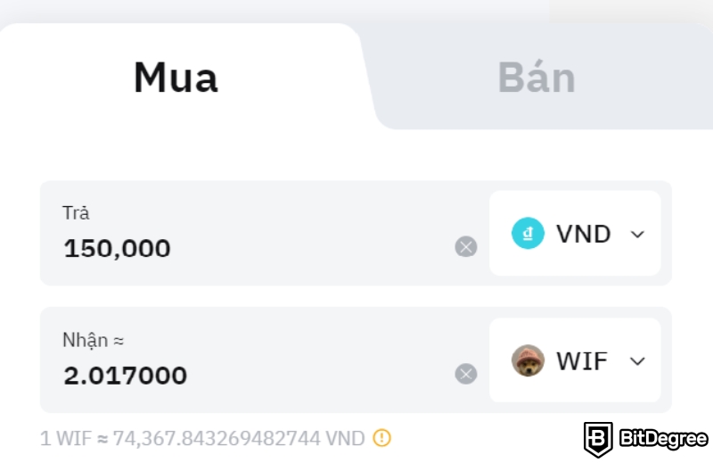 Mua WIF coin như thế nào: Chọn số tiền mua trên ByBit,