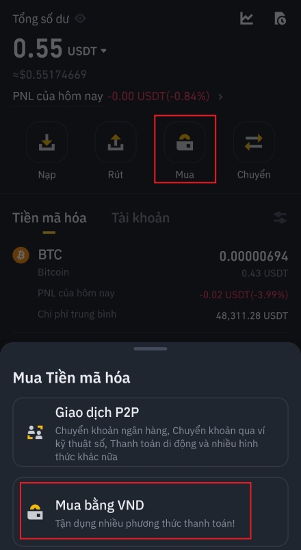 Mua WIF coin như thế nào: Chọn mua bằng VND.