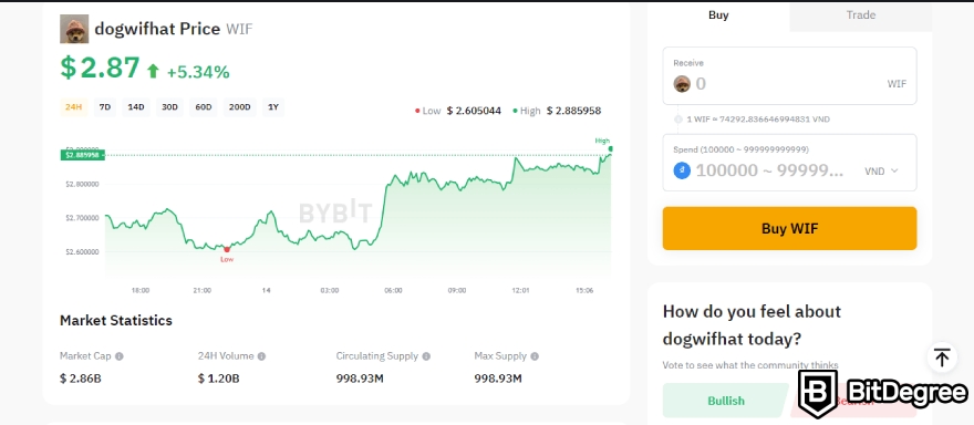 Mua WIF coin như thế nào: Giá WIF trên ByBit.