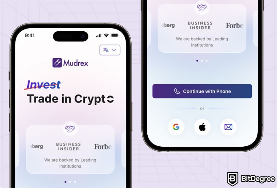 Mudrex review: registration on app.