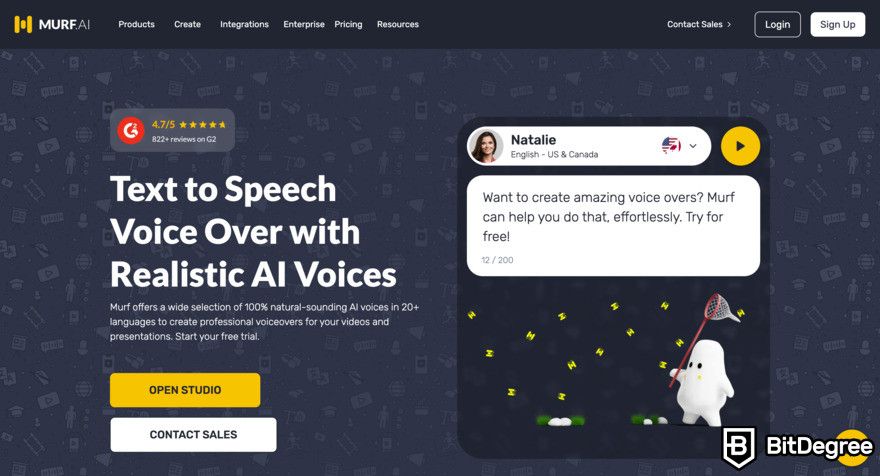 Murf.AI review: text-to-speech page.