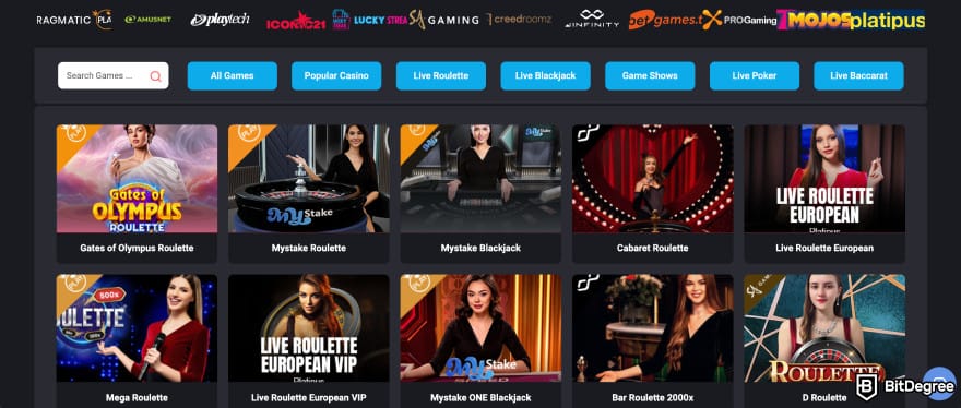 MyStake casino review: Live Casino games.