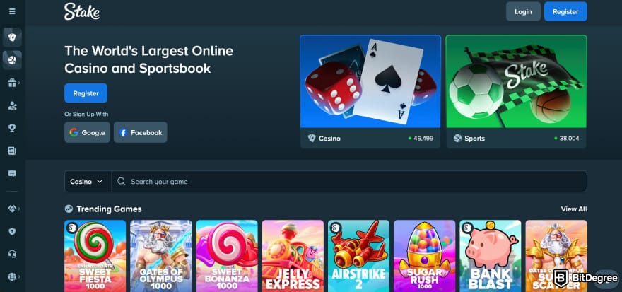 MyStake casino review: Stake homepage.