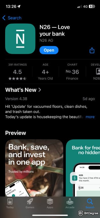 N26 review: N26's Apple Store page. N26 review: N26's Apple Store page.