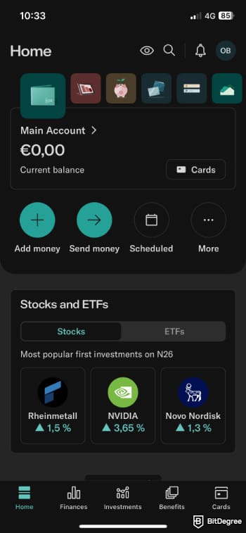 N26 review: N26's app homepage. N26 review: N26's app homepage.