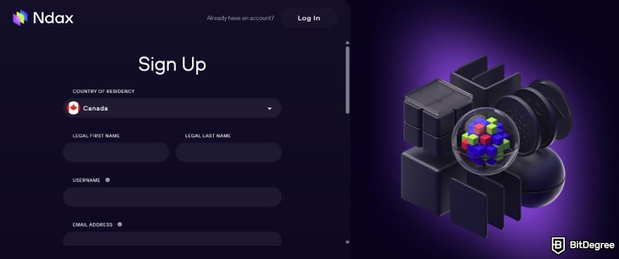 Ndax promo code: the sign up form on Ndax. Ndax promo code: the sign up form on Ndax.