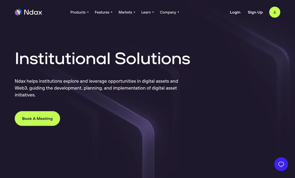 Ndax review: a preview of Ndax's Institutional Solutions page.