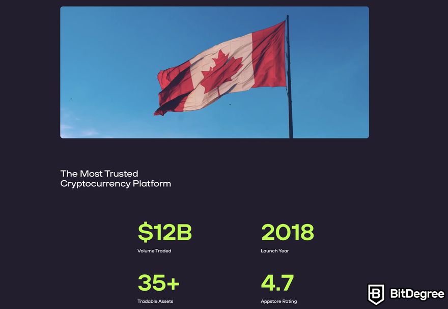 Ndax review: a preview of Ndax website showing the Canadian flag.