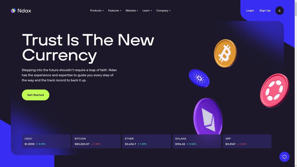 Ndax review: a preview of Ndax homepage.