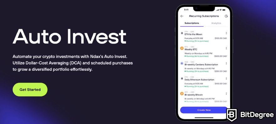 Ndax review: Auto Invest feature.