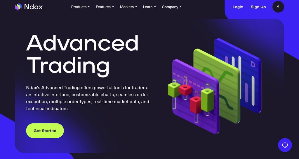 Ndax review: a preview of Ndax's Advanced Trading page.