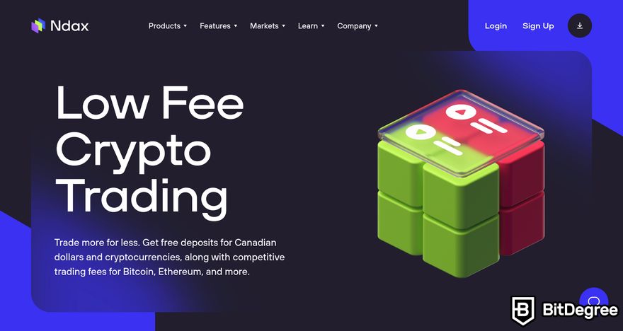 Ndax review: a preview of Ndax's Low Fee Crypto Trading page.