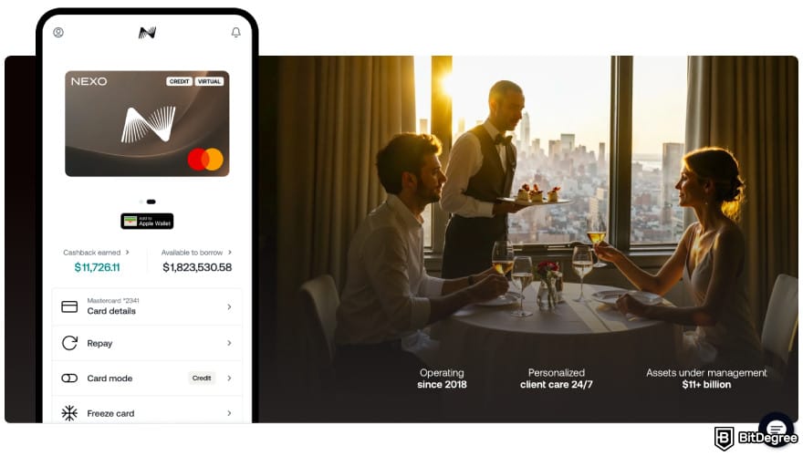 Nexo Card Review: a screenshot of Nexo's mobile app description.