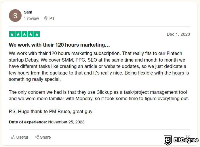 NFT marketing agency: a user review for NinjaPromo on Trustpilot.