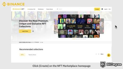 NFT âm nhạc: Trang tạo NFT của nền tảng Binance.